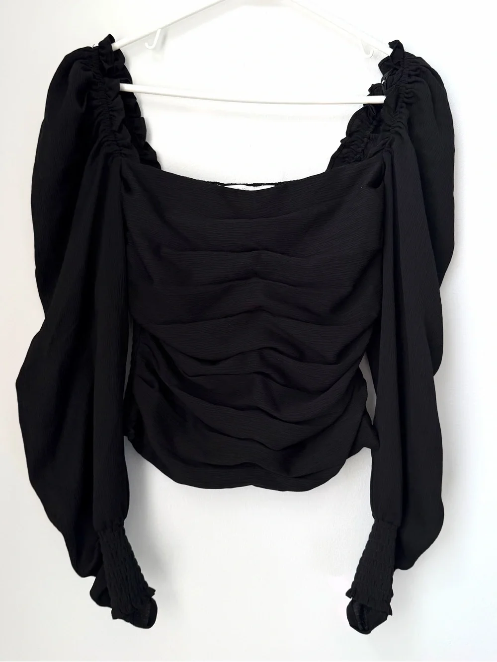 ASTR THE LABEL Puff Sleeve Square Neck Top Black Size Small